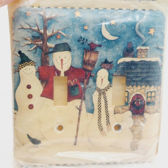 Folk Art Snowman Winter Scene Light Switch Plate Switchplate A switch In Art - Picture 1 of 7